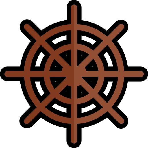 Filled, marine, sailboat, sheering wheel, ship, travel icon